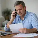 Homme d'âge mûr au téléphone lisant des documents