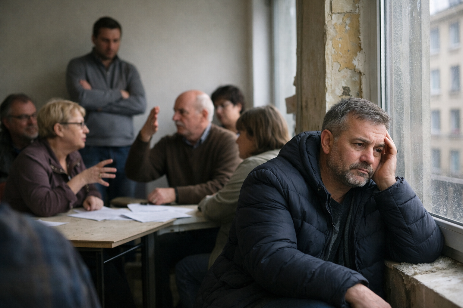 Hommes et femmes rassemblés autour d'une table