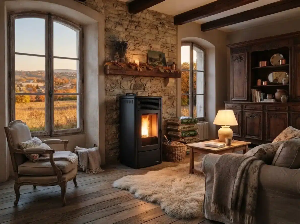 Intérieur chauffé avec un pôele à granulés de bois